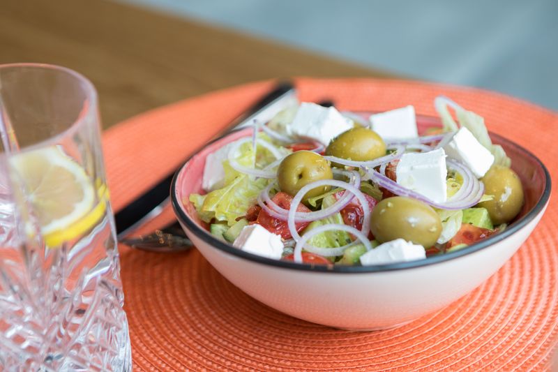 Mediterranean grain salad with feta and olives