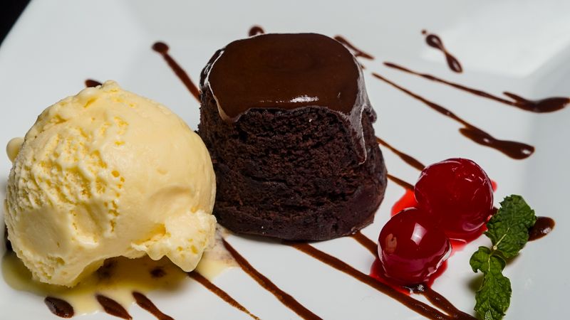 Chocolate lava cake dessert at deweys pizza